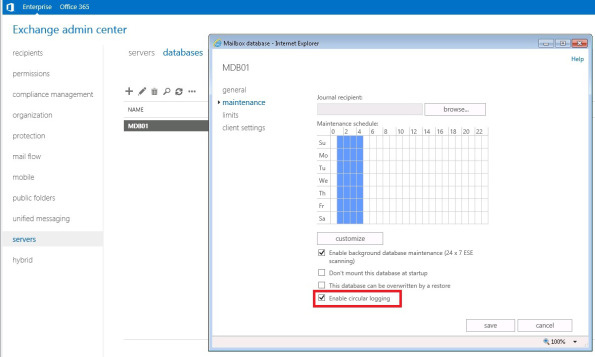 Enable Circular Logging in Exchange 2013 Enable Circular Logging in Exchange 2013