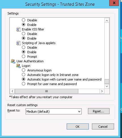 ie11 Automatic logon with current user name and password