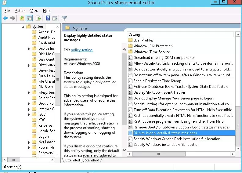 GPO Display highly detailed status messages