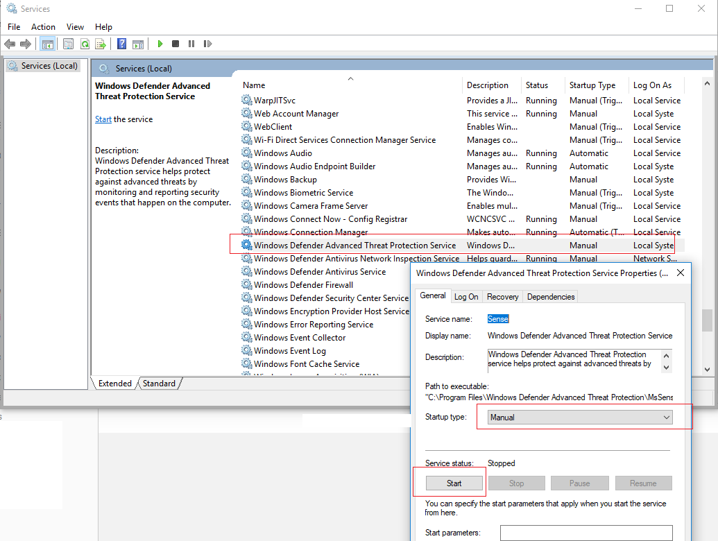restart Windows Defender Advanced Threat Protection