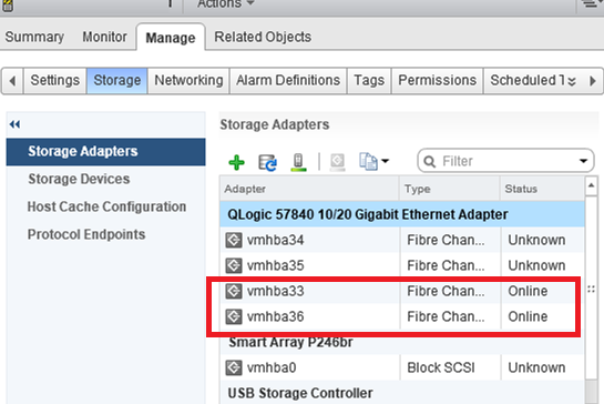 vmhba33 fibre channel QLogic adapters on vmware esxi