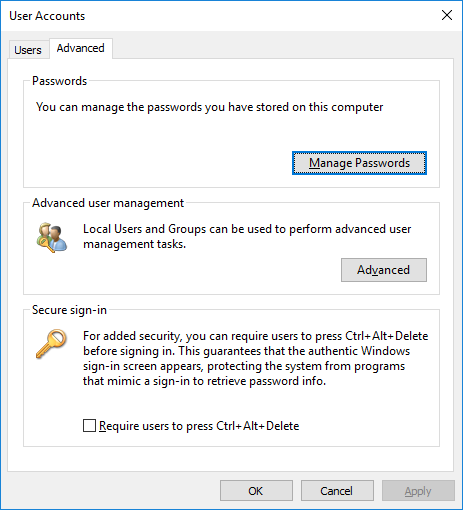 manage saved passwords in windows