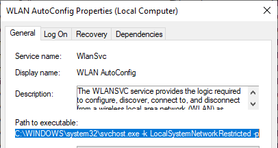 wlansvc service - wireless manager in Windows 10