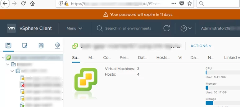 vmware vsphere you password will expire in 11 days