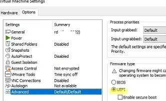 vmware vm uefi and bios firmware type
