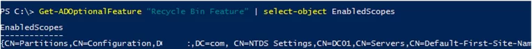 Get-ADOptionalFeature “Recycle Bin Feature”
