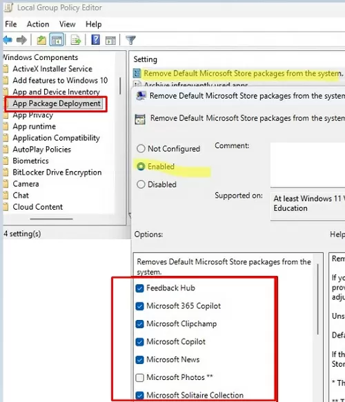 GPO: Remove Default Microsoft Store packages from the system in WIndows 11