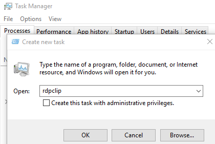 re-run the rdpclip.exe process on windows