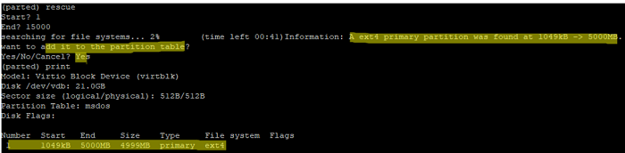parted rescue - find an accidentally deleted disk partition in linux