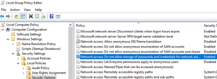 GPO: Network access: Do not allow storage of passwords and credentials for network authentication