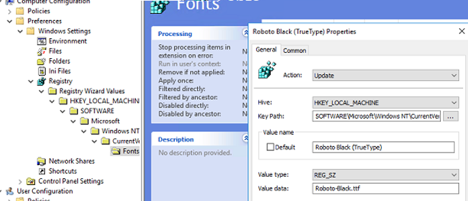 deploy font registry settings using group policy