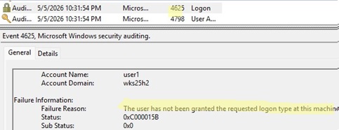 Event ID 4625: The user has not been granted the requested logon type