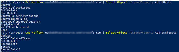 Get-Mailbox AuditOwner, AuditDelegate, AuditAdmin