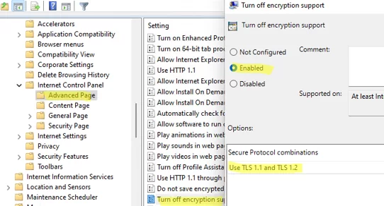 GPO Secure Protocol combinations