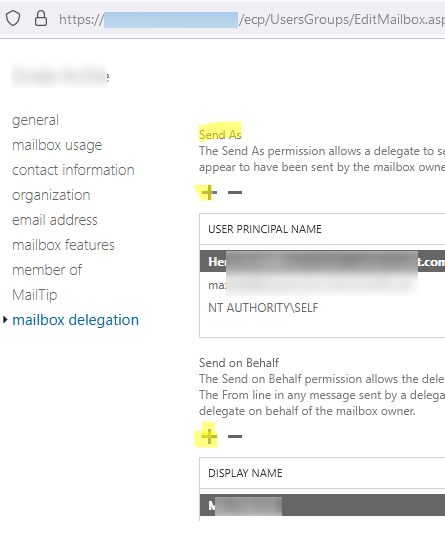 EAC: Exchange server mailbox delegation - send as and send on behalf