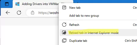 Reload tab in Internet Explorer mode