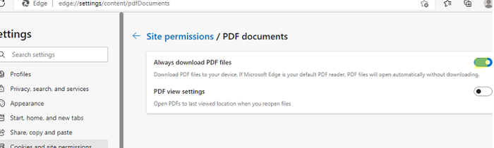 Edge enable the option Always download PDF files