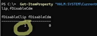 PowerShell: check if RDP clipboard is disabled via registry
