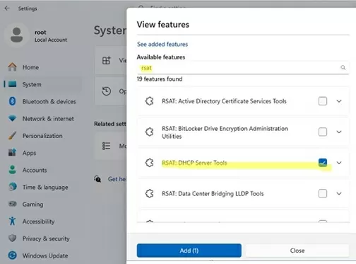 ADD a specific rsat tool via optonal features in Windows 11