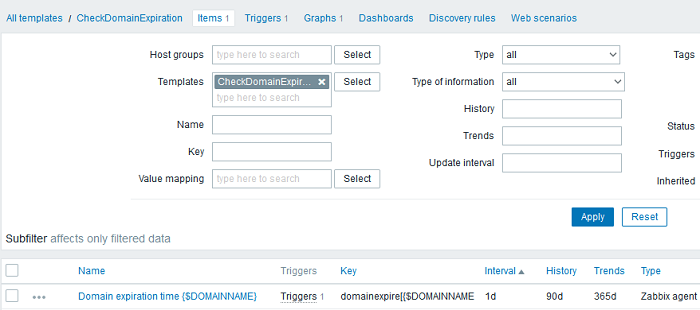 Zabbix - monitoring domainexpire item