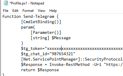 PowerShell function to send a Telegram message