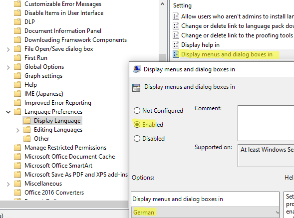 Set Office Display language with Group Policy