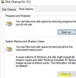 Clean up system restore and shadow copies