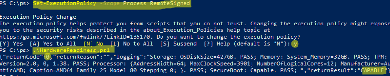 Using Windows 11 Hardware Readiness PowerShell script