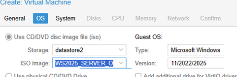 Select VM guest OS