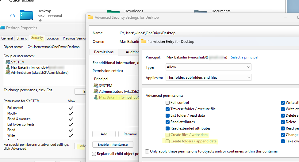 Change Desktop folder NFS permissions - deny create files and write data