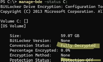 Disable BitLocker drive encryption