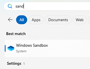 Run Windows Sandbox from the Start menu