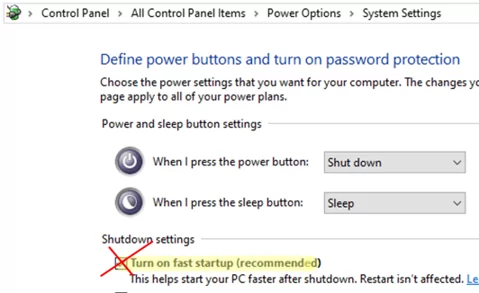 Disable fast startup in Windows